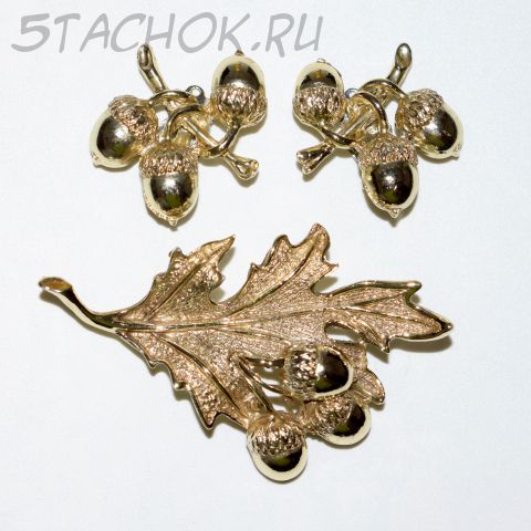 Комплект брошь и клипсы "Желуди" (США)