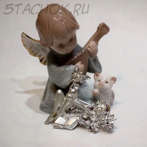 Брошь "Девушка и фея" цвет серебра (AJC США)