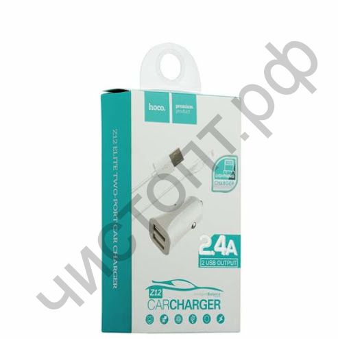 АЗУ HOCO Z12 2 USB, 2400mA, пластик, с кабелем Aple 8 pin, цвет: белый