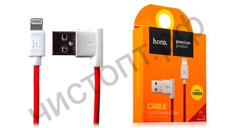 Кабель USB - Apple 8 pin HOCO UPL11, 1.2м, круглый, 2.1A, силикон, боковой, цвет: красный