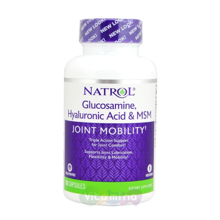 Natrol Гиалуроновая кислота, глюкозамин, МСМ Hyaluronic Acid MSM Glucosamine, 90 капс