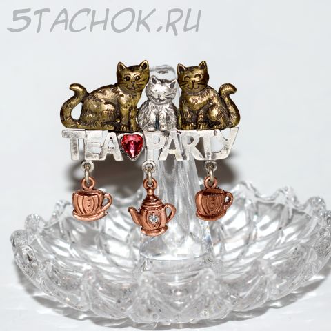 Брошь "Чайное трио котиков" (KC США)