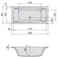 Ванна Hoesch LARGO 190x90 3691 схема 1