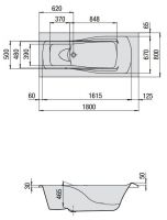 Акриловая ванна Hoesch MODULA  арт: 6623 с дугами и подъемом схема 2