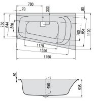 Ванна Hoesch THASOS 175x110 3748 Правостороннее исполнение схема 2