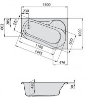 Ванна Hoesch PARANA 150x100 5566 / 5567 Правостороннее исполнение схема 1