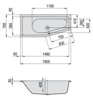 Встраиваемая реверсивная ванна Hoesch COMBI 5591 / 5590 160х70 схема 1