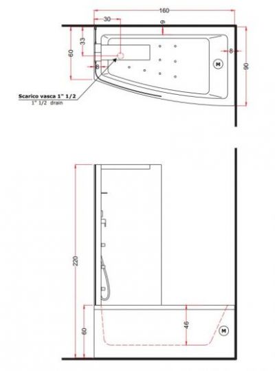 Стеклянная ванна с душевой колонной Gruppo Treesse Asyx Box Top V8261 + V826F 160x90 ФОТО