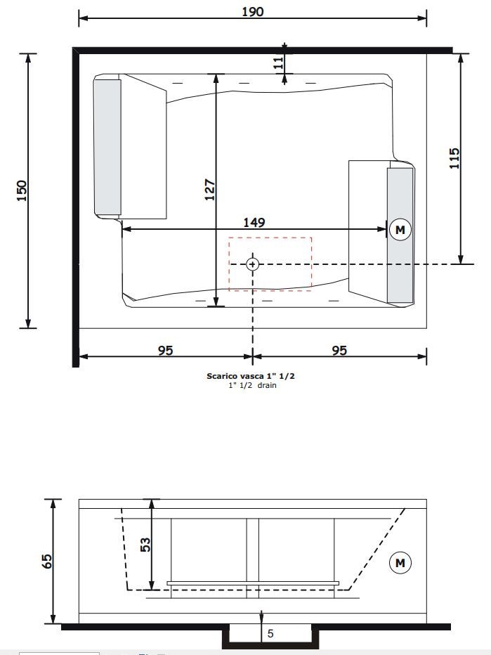 Гидромассажная ванна Gruppo Treesse Bis 190x150 V529 схема 2