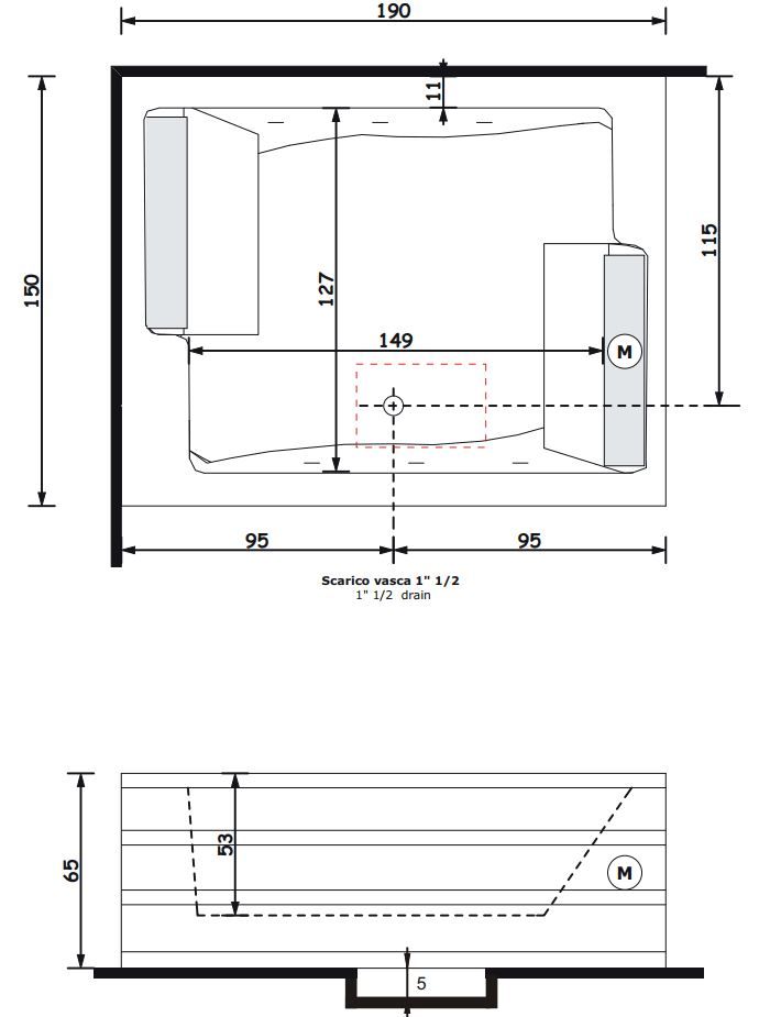 Гидромассажная ванна Gruppo Treesse Bis 190x150 V529 схема 3