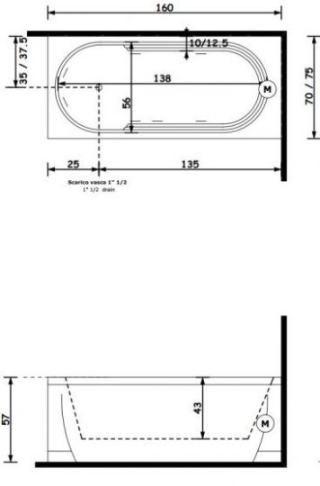 Гидромассажная ванна Gruppo Treesse Cristina 160x75 V634 схема 2 Гидромассажная ванна Gruppo Treesse Cristina 160x75 V634 схема 2