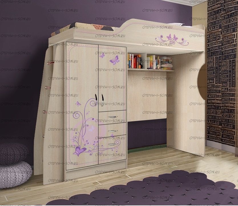 Кровать-чердак Фанки Лилак, арт. 4/1 (80х190)