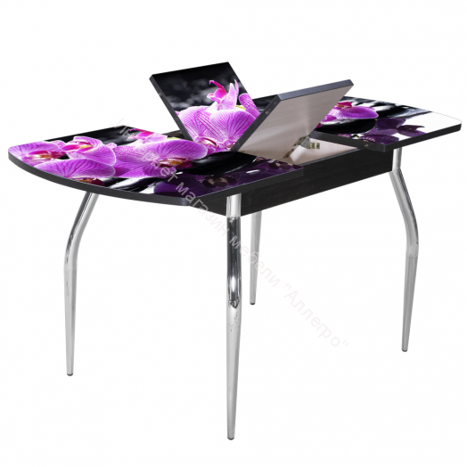 Стол раздвижной "Грация" (1,45) Беленый дуб/Фотопечать орхидея сиреневая