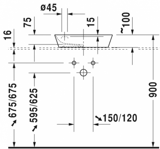 Раковина Duravit Cape Cod накладная 46х46 234046 схема 2