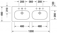 Раковина Duravit D-Code двойная 120х49 034812 схема 1