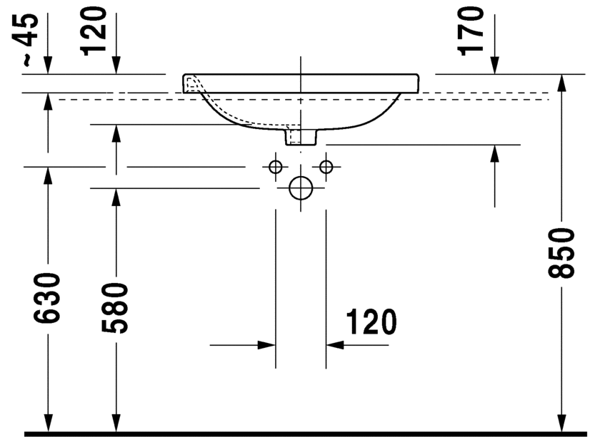 Раковина Duravit DuraStyle встраиваемая 56х45,5 037456 схема 2