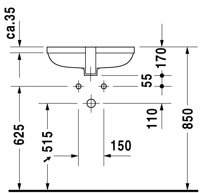 Раковина Duravit Happy D.2 встраиваемая 48х34,5 045748 схема 2