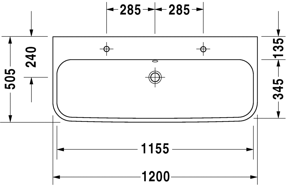 Раковина Duravit Happy D.2 двойная шлифованная 120х50,5 231812 схема 1