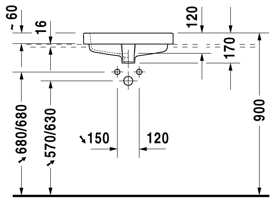 Раковина Duravit Vero встраиваемая 50х46,5 031550 схема 2