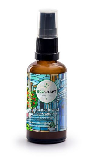 Ecocraft - Серум (сыворотка) для лица с лифтинг-эффектом с витаминами Е, С и гиалуроновой кислотой "Mandarin and pink pepper" Мандарин и розовый перец 50 мл