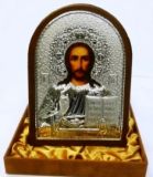 Инкрустированная драгоценными камнями серебряная с золочением икона Иисуса Христа Спасителя (14.5*20см., «Галерея благолепия», Россия) в подарочной коробке