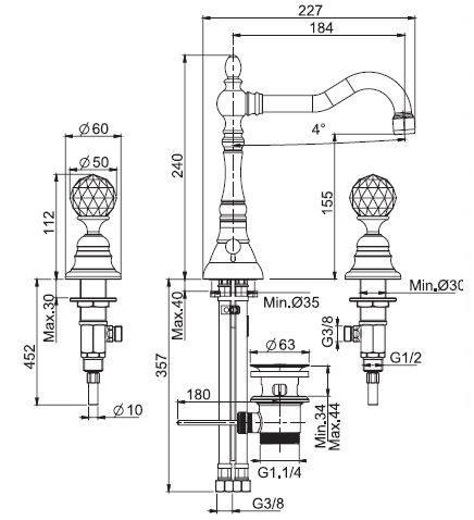 Fima carlo frattini Elizabeth chic смеситель для раковины F5081C схема 1