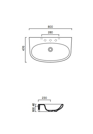 Раковина Catalano Muse 180MU00 80х47 схема 1