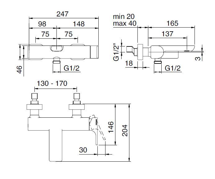 Смеситель для ванны и душа Treemme Hask 6A50 ФОТО