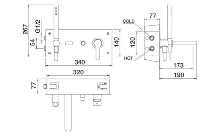 Смеситель для ванны и душа Treemme Klab 2705 схема 1