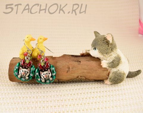 Серьги "Новогодний котик" (США)