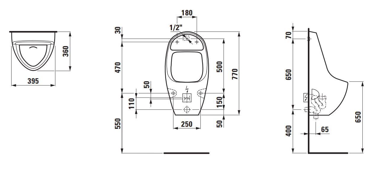 Писуар Laufen Tamaro-S90 со скрытой подводкой питания схема 1