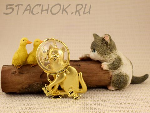 Брошь "Кот и аквариумные рыбки" (Danecraft США)