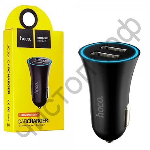 АЗУ HOCO UC204 с 2 USB выходами  2400mA ,  пластик, цвет: чёрный