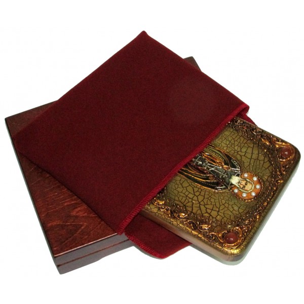 Инкрустированная подарочная икона Преподобный Сергий Радонежский Чудотворец (15*20  см, Россия) на натуральном мореном дубе в подарочной коробке