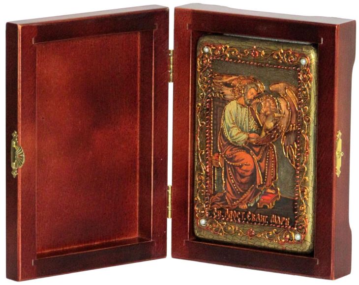 Инкрустированная настольная икона Святой апостол и евангелист Марк (10*15 см, Россия) на натуральном мореном дубе, в подарочной коробке