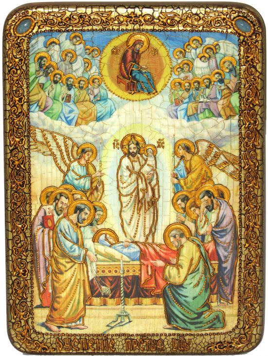 Подарочная икона "Успение Пресвятой Богородицы" на мореном дубе (15*20 см, Россия)