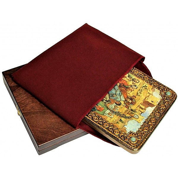 Инкрустированная настольная икона Вход Господень В Иерусалим (21*29 см, Россия) на натуральном мореном дубе, в подарочной коробке