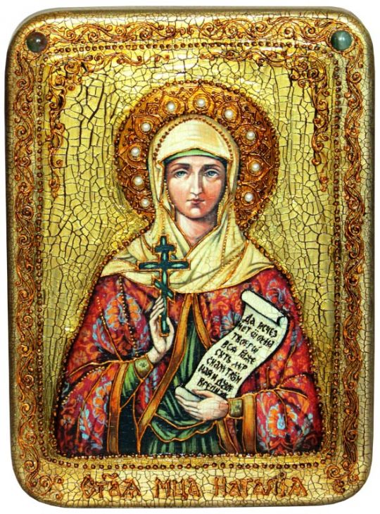 Инкрустированная аналойная икона Святая Мученица Наталия Никомидийская (21*29 см, Россия) на натуральном мореном дубе в подарочной коробке