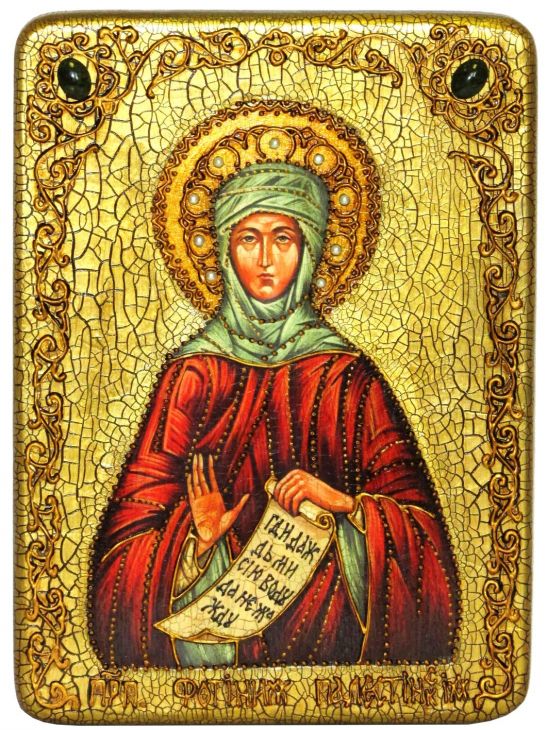 Инкрустированная аналойная икона Преподобная Фотиния (Светлана) Палестинская (21*29 см, Россия) на натуральном мореном дубе в подарочной коробке