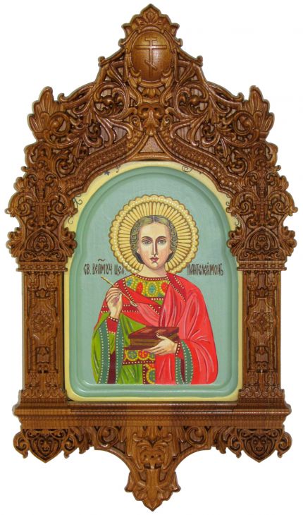 Рукописная икона "Святой Великомученик и Целитель Пантелеймон" на кипарисе Рукописная икона "Святой Великомученик и Целитель Пантелеймон" на кипарисе