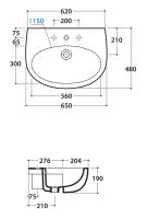 Раковина Globo Grace встраиваемая GR015 65х48 схема 1