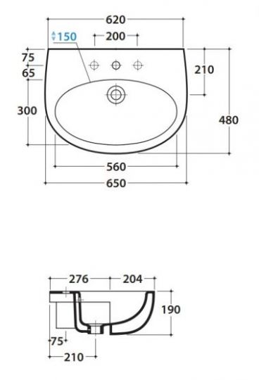 Раковина Globo Grace встраиваемая GR015 65х48 схема 1