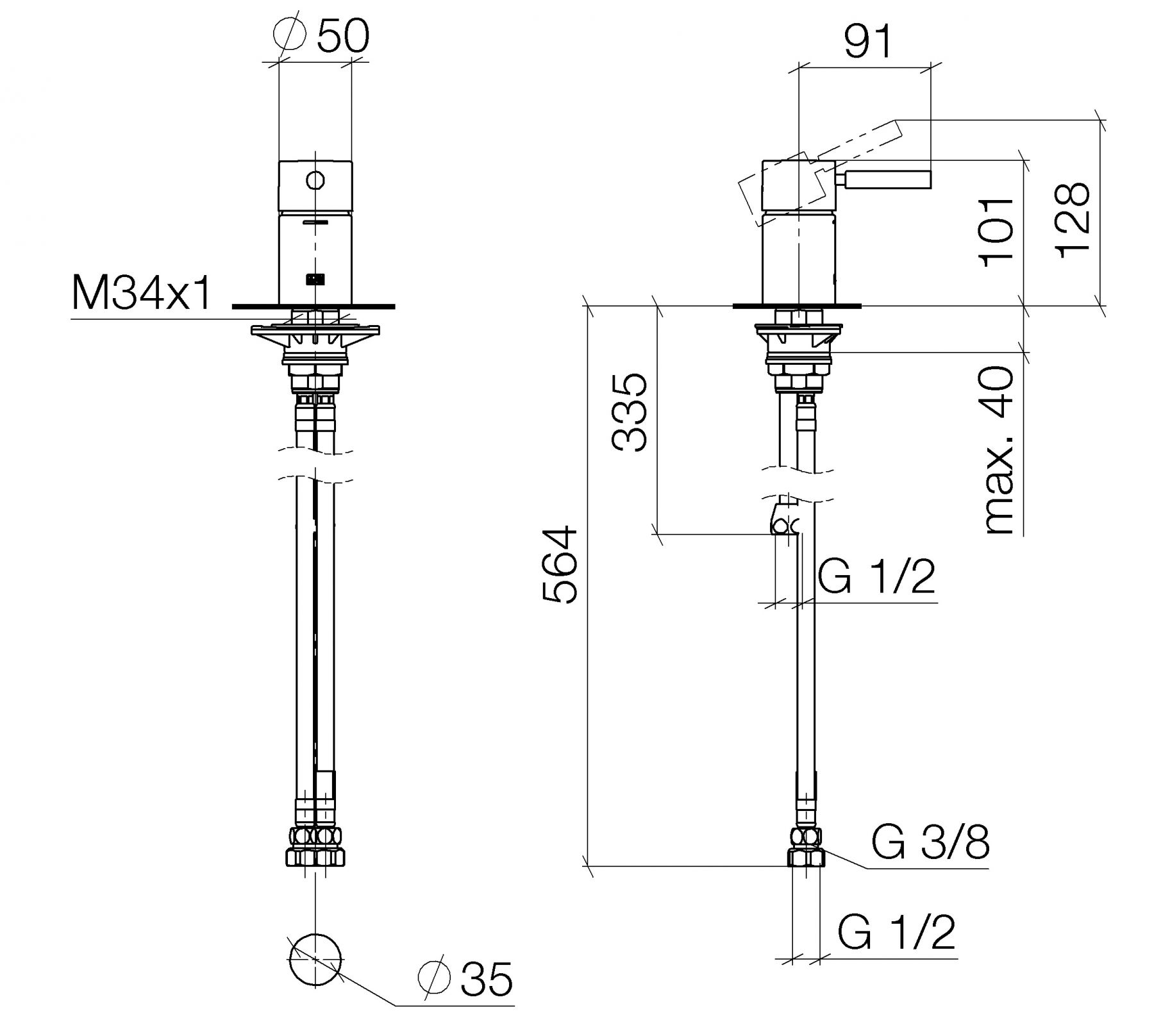 Dornbracht Meta смеситель для ванны 29300660 схема 1