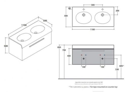 Globo Bowl+ тумба под раковину BPM2Y 110 х 50 см схема 1 Globo Bowl+ тумба под раковину BPM2Y 110 х 50 см схема 1
