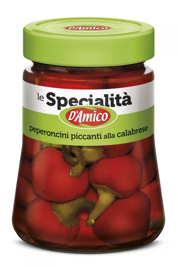 Перчики пикантные калабрезе 280 г, Peperoncini piccanti alla calabrese D'Amico 280 gr