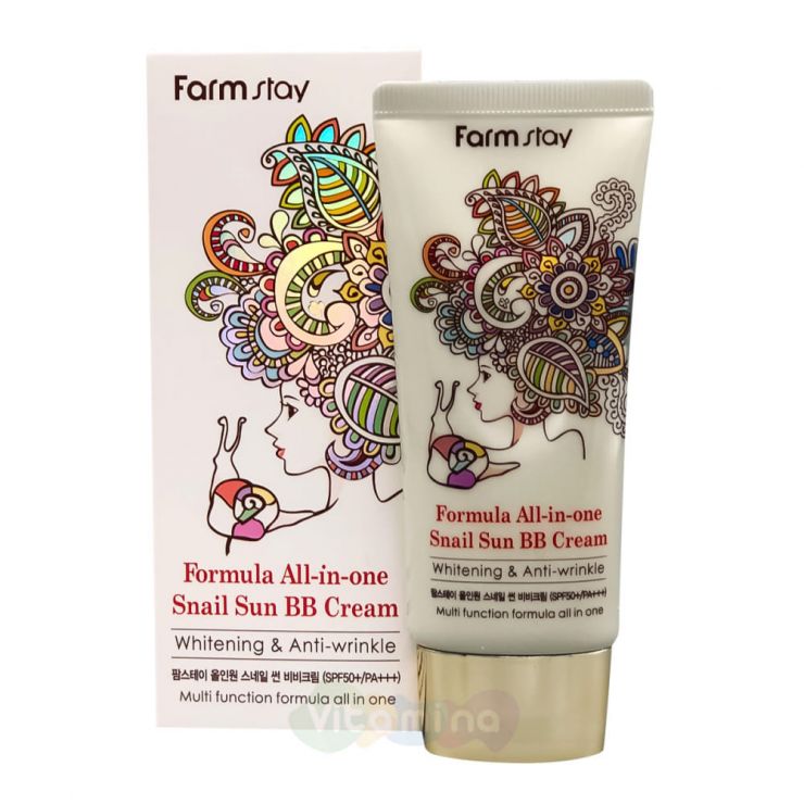 FarmStay Улиточный солнцезащитный ВВ-крем Formula All In One Snail Sun BB Cream SPF50+/PA+++, 50 мл