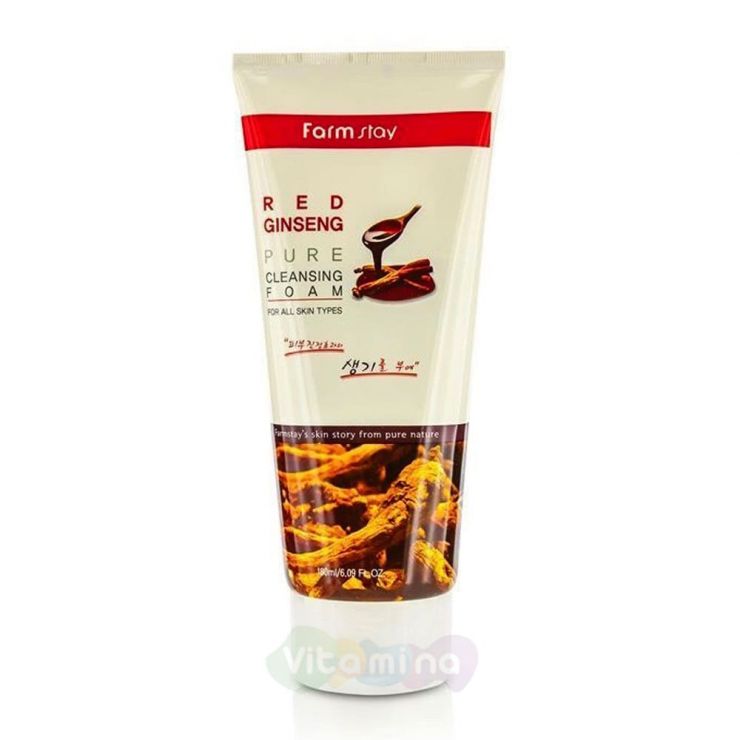 FarmStay Омолаживающая пенка для умывания с экстрактом женьшеня Red Ginseng Pure Cleansing Foam, 180 мл