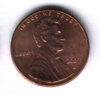 1 цент 2007 года США AUNC