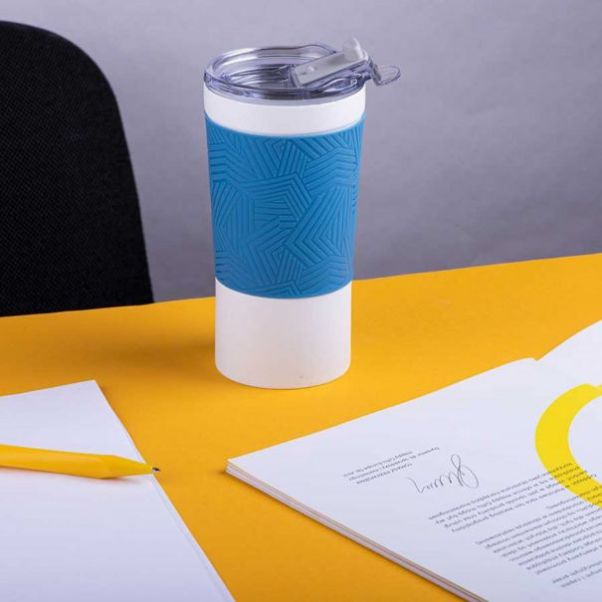 Термокружка Funny белая с голубым