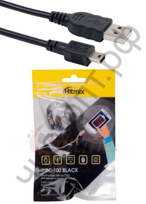 Кабель USB - mini USB RITMIX RCC-100, черный, 1 м.